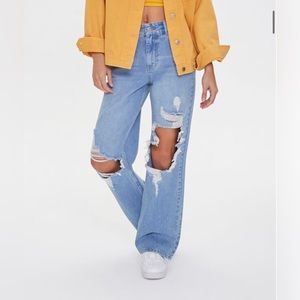 Distressed straight leg jeans